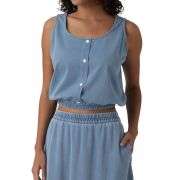 U-Neck Cropped Denim Tank Top with Decorative Buttons