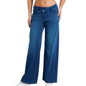 High-Waist Diagonal-Waist Wide-Leg Whisker-Wash Jeans