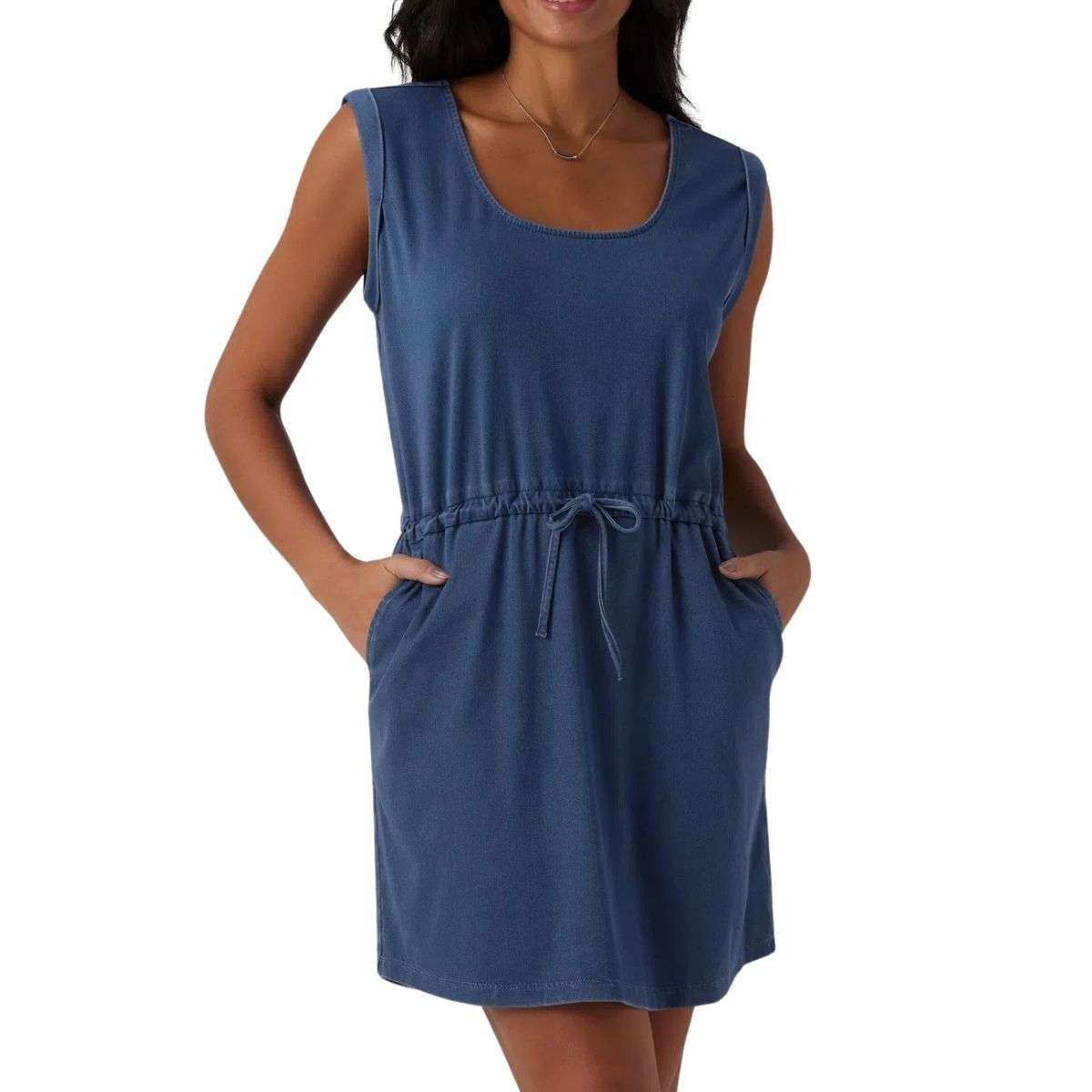 U-Neck Sleeveless Drawstring Mini Denim Dress