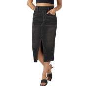 High Waisted Stretch Denim Midi Skirt