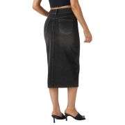 High Waisted Stretch Denim Midi Skirt