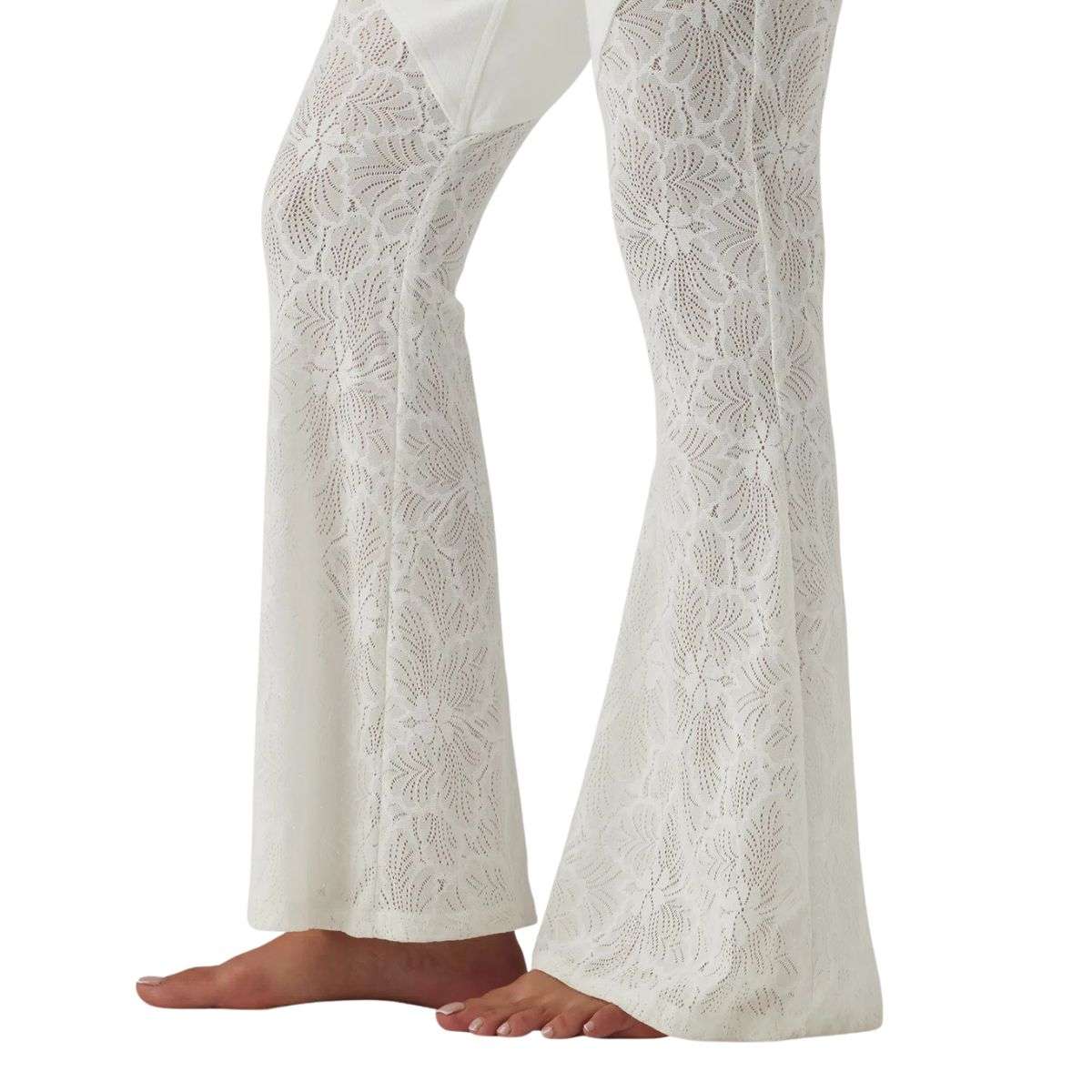 High Waisted Crossover Contrast Lace Flare Jeans