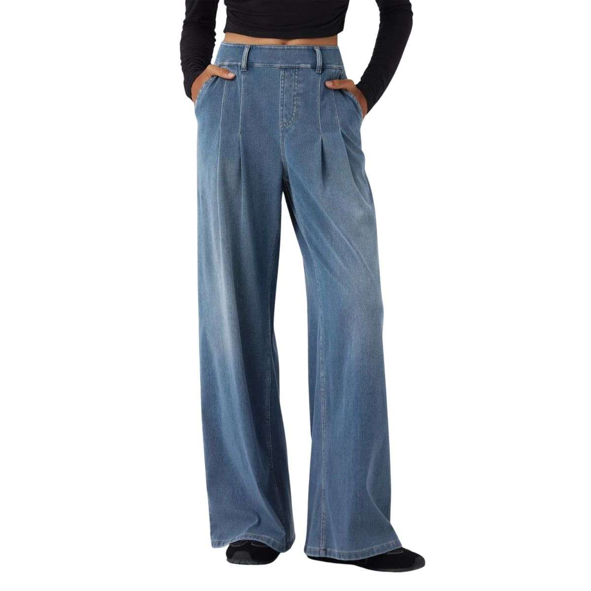 Mid Rise Wide Leg Casual Jeans