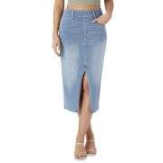 High Waisted Stretch Denim Midi Skirt
