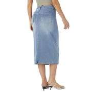 High Waisted Stretch Denim Midi Skirt