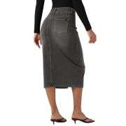 High Waisted Stretch Denim Midi Skirt