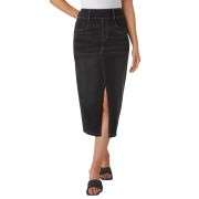 High Waisted Stretch Denim Midi Skirt