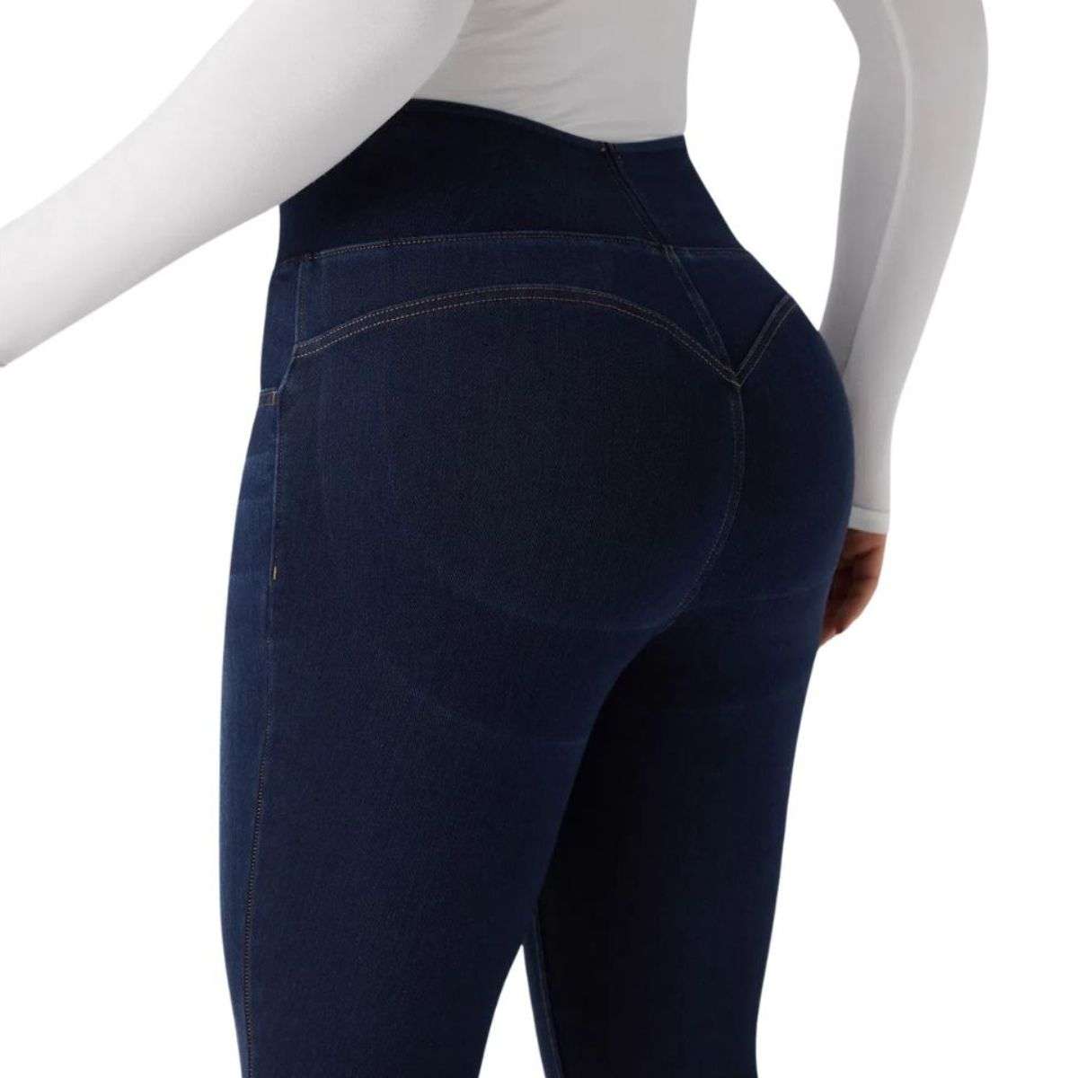 High Waisted Butt Lifting Denim Casual Leggings with Pockets