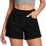 High‑Rise 3‑Inch Hot Pants Comfort Knit 4‑Way Stretch Women’s Denim Shorts