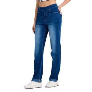 High-Waist Rolled-Hem Straight-Leg Jeans