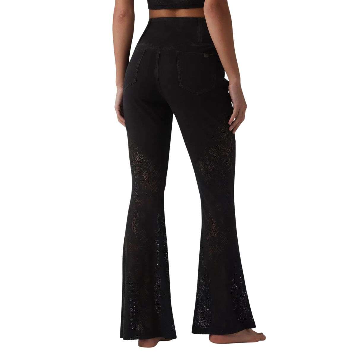 High Waisted Crossover Contrast Lace Flare Jeans