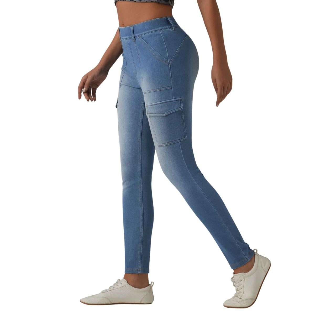Mid Rise Skinny Cargo Jeans