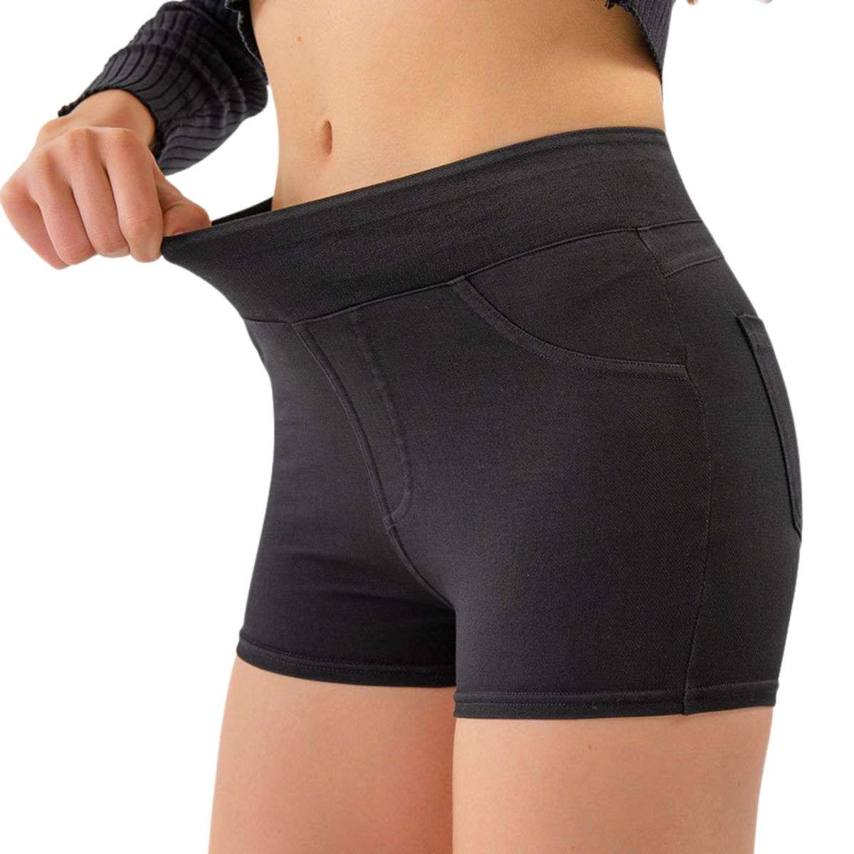 High‑Rise Butt Lifting Yoga High Stretch Women Denim 3 Inch Workout Shorts