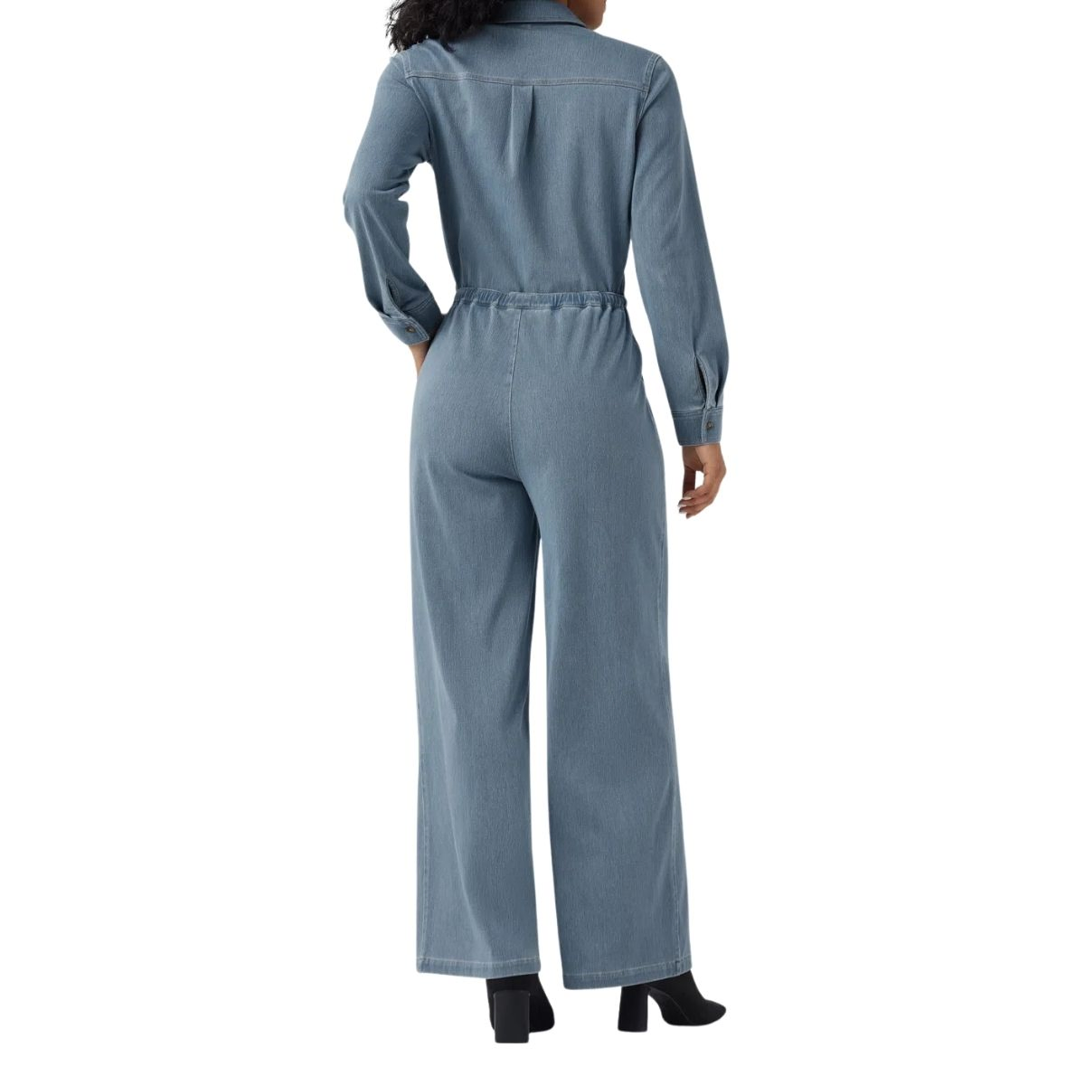 Long Sleeve Drawstring Wide Leg Denim Jumpsuit