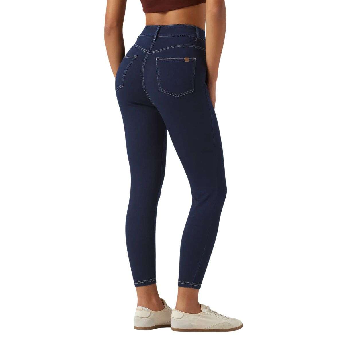 High Waisted Stretch Denim Leggings with Pockets