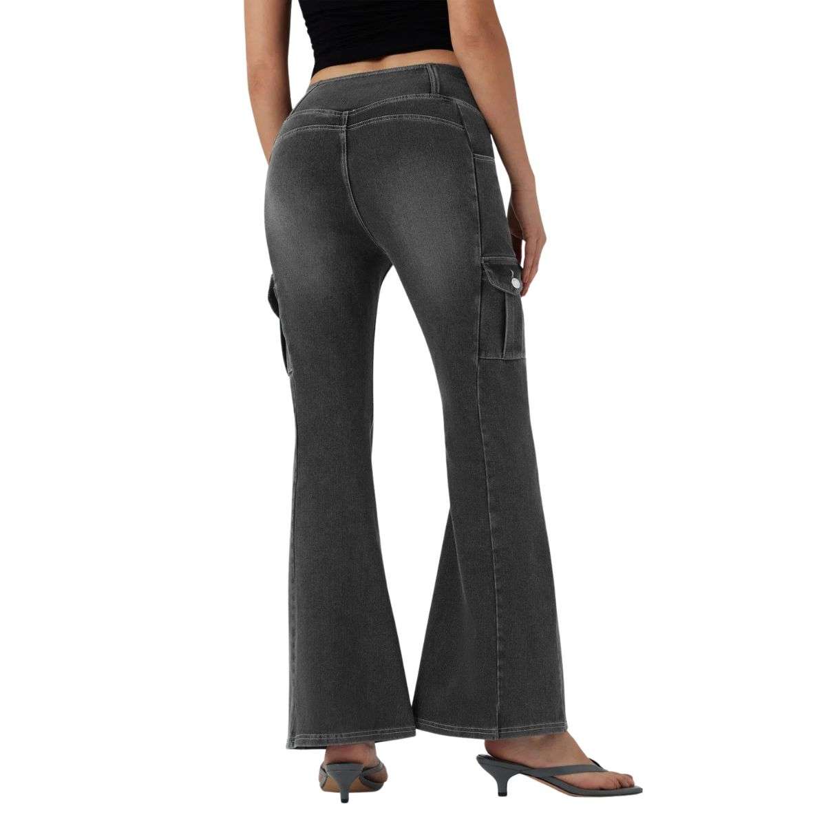 Mid Rise Cross Waistband Bootcut Jeans