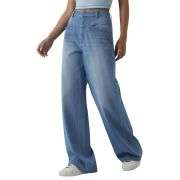 High Rise Relaxed Wide Leg Washed Jeans with Curved Pockets