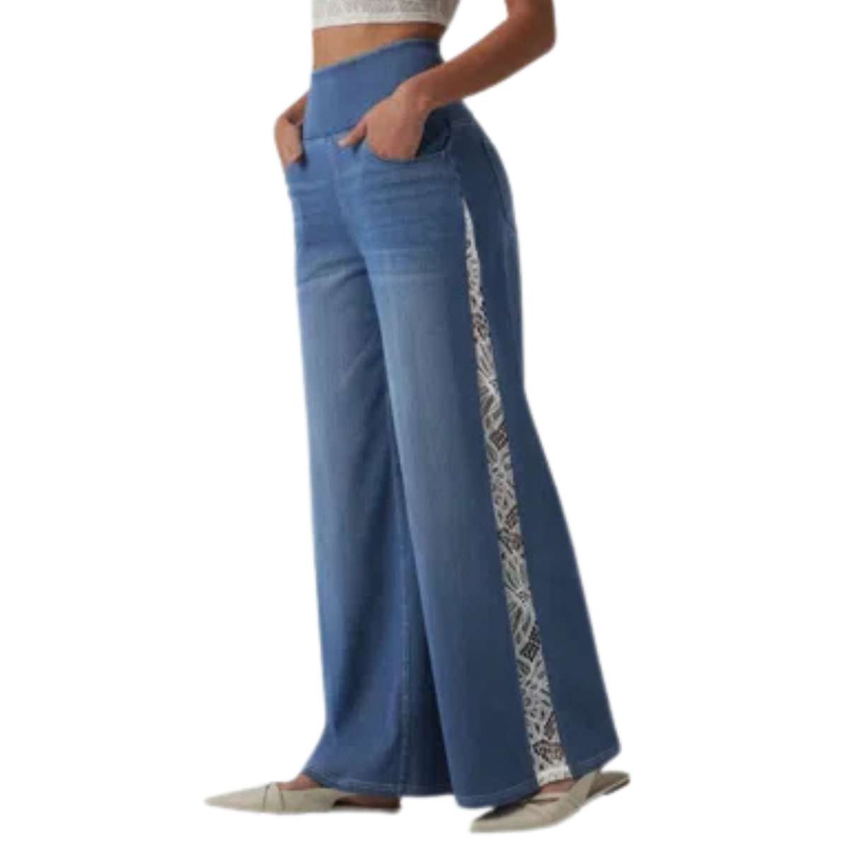 High Rise Stretch Wide Leg Pull-On Jeans with Pockets