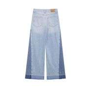 High Waist Contrast Panel Frayed Wide Leg Jeans