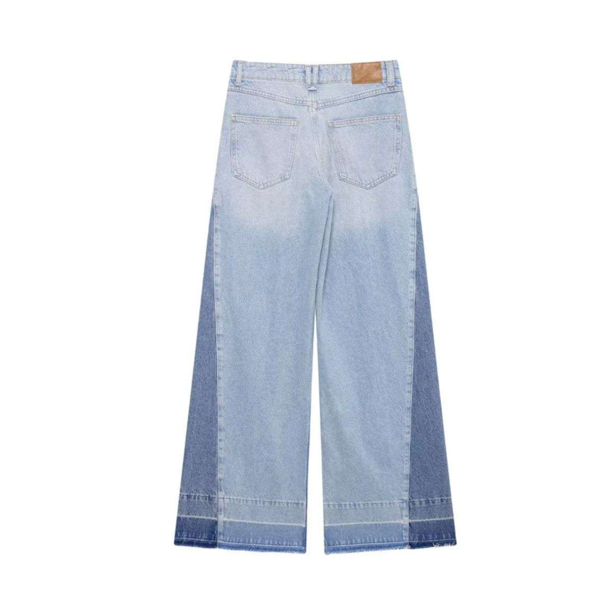 High Waist Contrast Panel Frayed Wide Leg Jeans