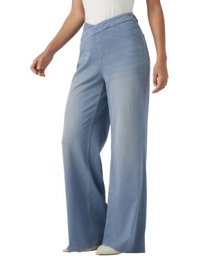 Crossover Waist Relaxed Wide Leg Jeans