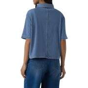 Draped Denim Short Sleeve Shirt with Pockets