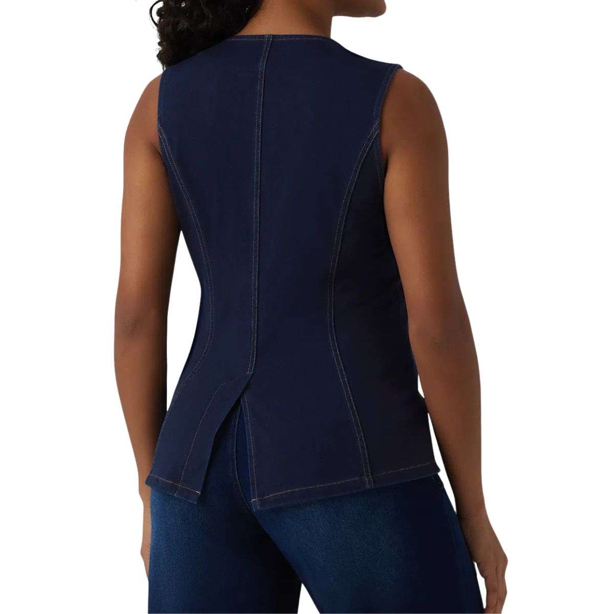 Round Neck Fitted Button Front Denim Tank Top