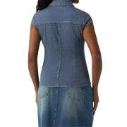 V-Neck Sleeveless Ruched Waist Denim Shirt
