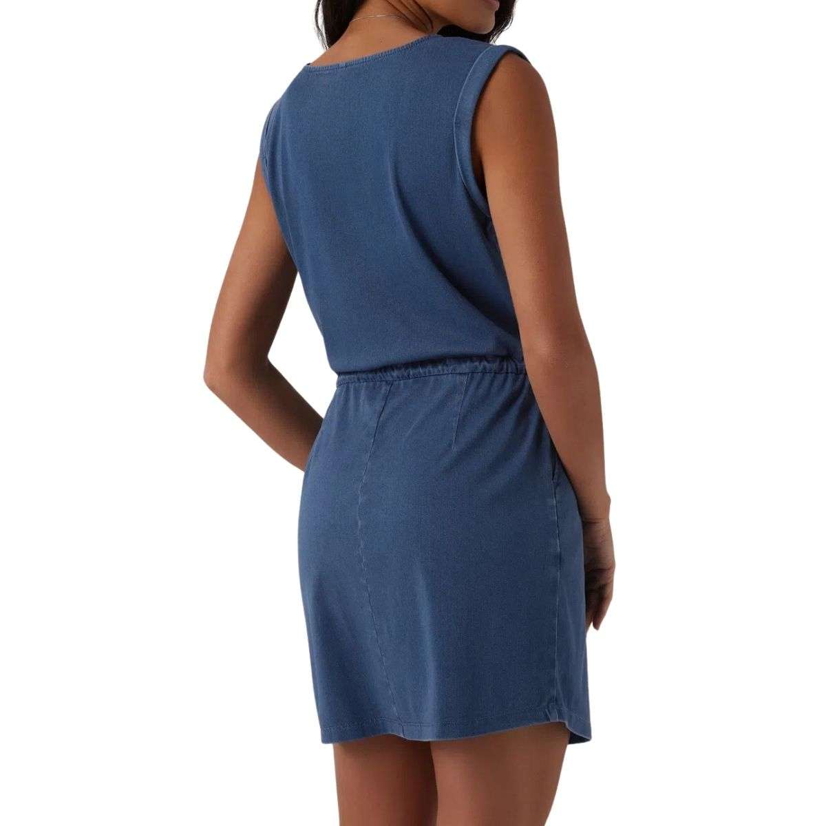 U-Neck Sleeveless Drawstring Mini Denim Dress