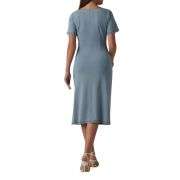 Short Sleeve Ruched Slit Midi Denim Dress