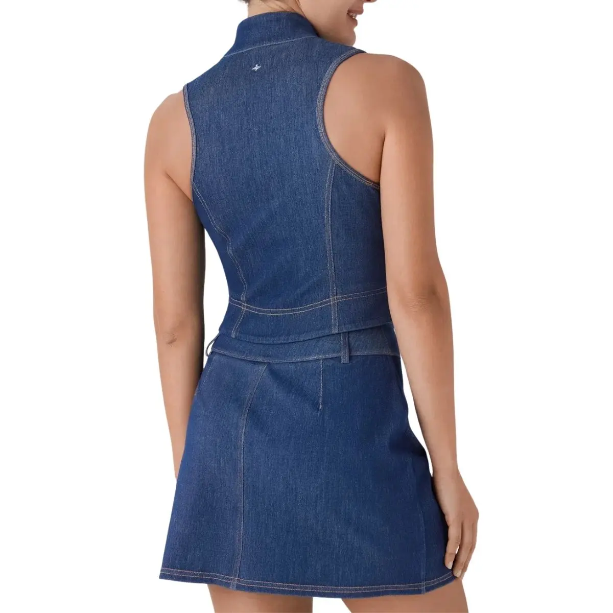 Stand Collar Zip Front Washed Denim Tank Top