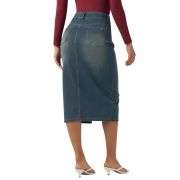 High Waisted Stretch Denim Midi Skirt