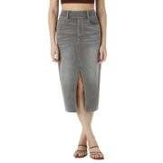 High Waisted Stretch Denim Midi Skirt