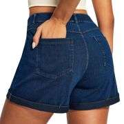 High‑Rise 3‑Inch Hot Pants Comfort Knit 4‑Way Stretch Women’s Denim Shorts