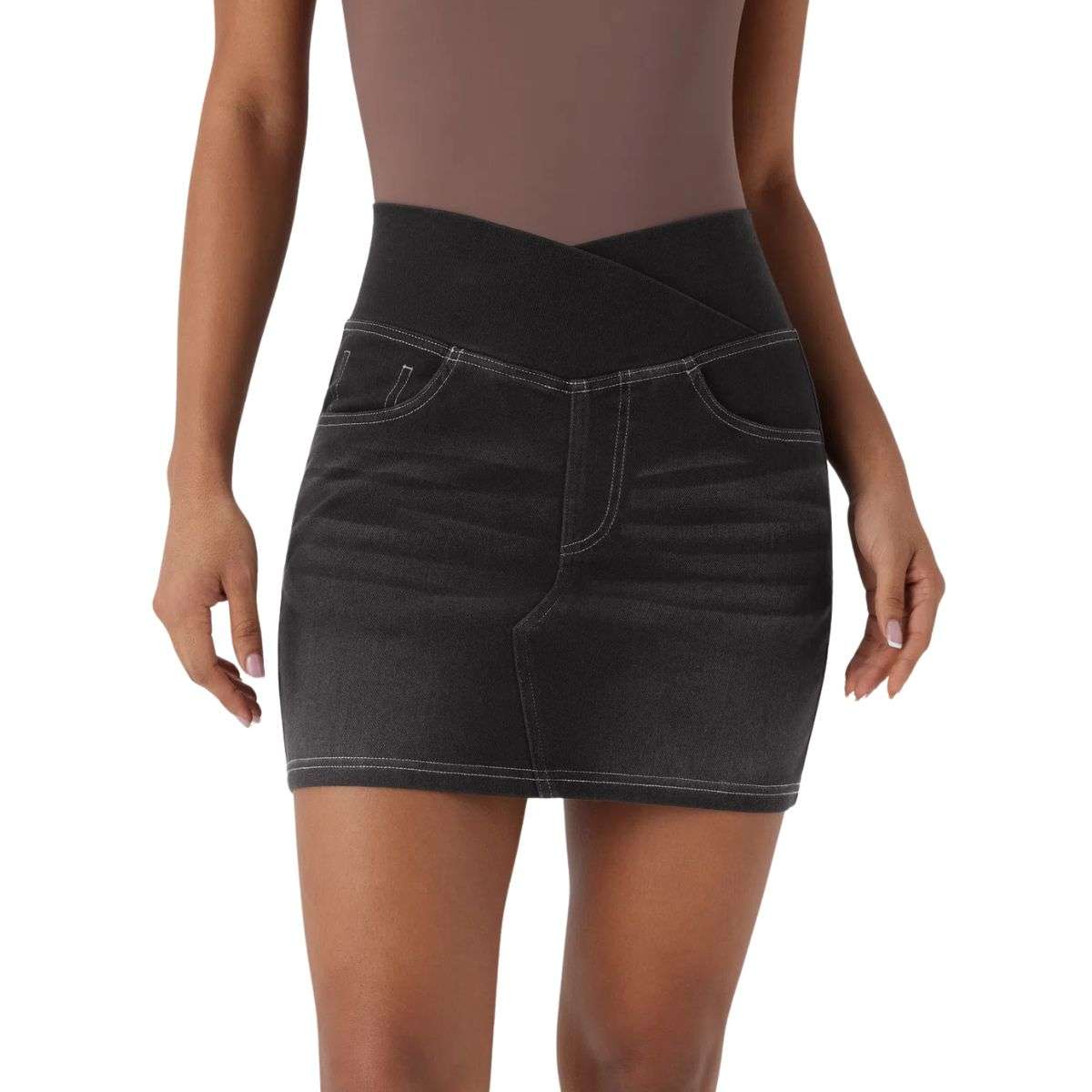 Crossover Pocket Denim Mini Skirt