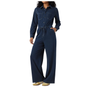 Long Sleeve Drawstring Wide Leg Denim Jumpsuit