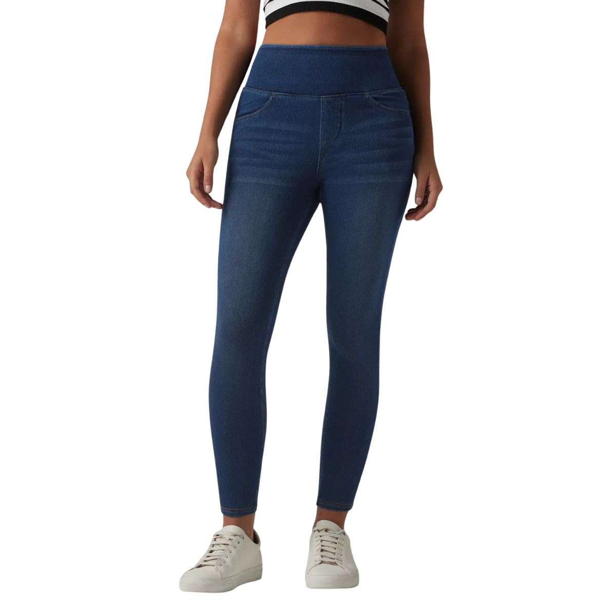 High Waisted Butt Lifting Denim Casual Leggings with Pockets