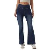 Mid Rise Cross Waistband Bootcut Jeans