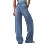 High Rise Relaxed Wide Leg Washed Jeans with Curved Pockets