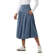 High Waist Tummy Control Pleated Denim Midi Skirt