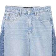 High Waist Contrast Panel Frayed Wide Leg Jeans