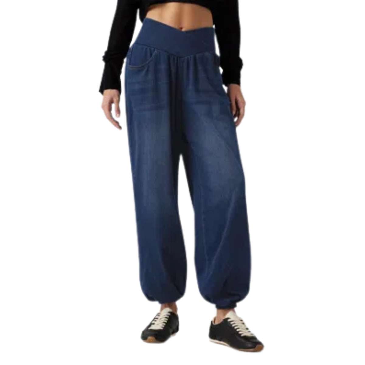 Crossover Waist Tummy Control Denim Jogger Pants