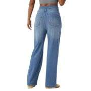 Foldover Waist Relaxed Straight Leg Jeans with Pockets