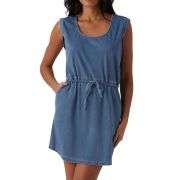 U-Neck Sleeveless Drawstring Mini Denim Dress