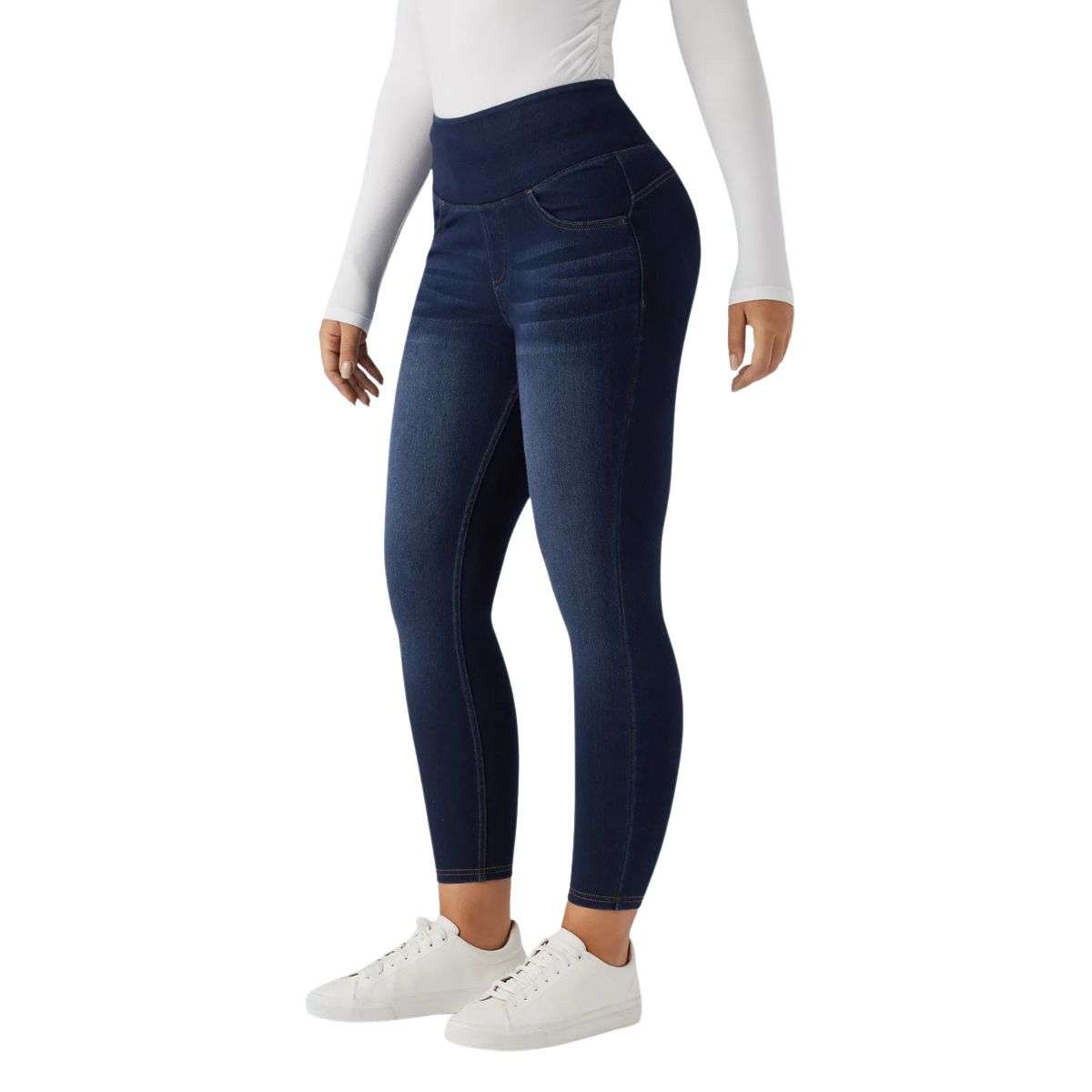 High Waisted Butt Lifting Denim Casual Leggings with Pockets