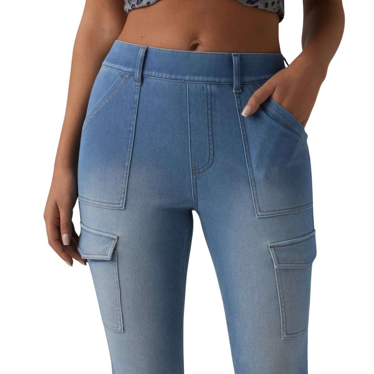 Mid Rise Skinny Cargo Jeans