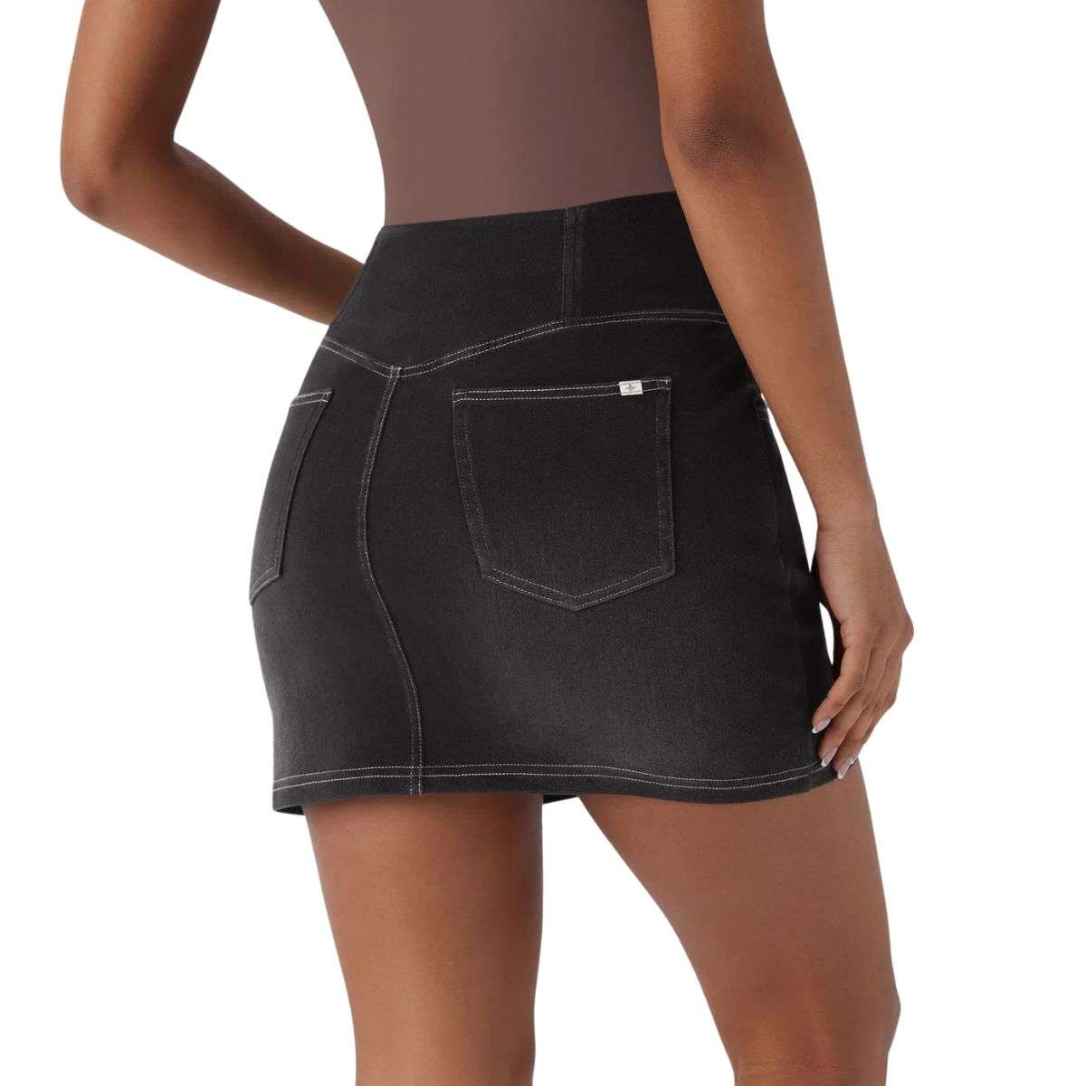 Crossover Pocket Denim Mini Skirt