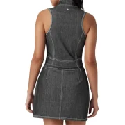 Stand Collar Zip Front Washed Denim Tank Top