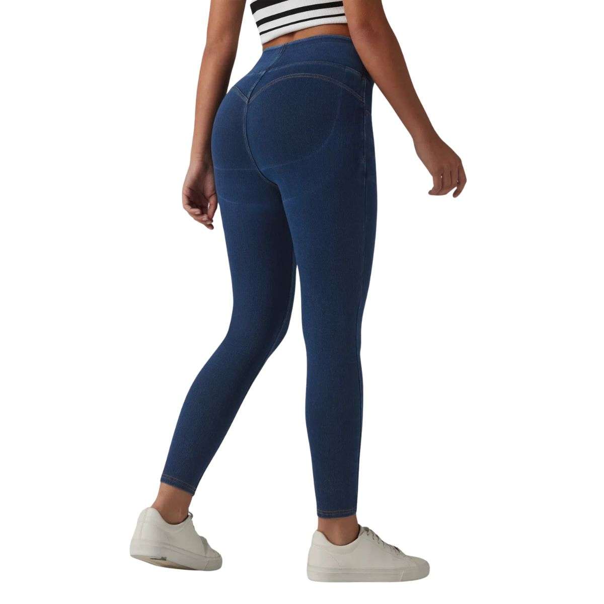 High Waisted Butt Lifting Denim Casual Leggings with Pockets
