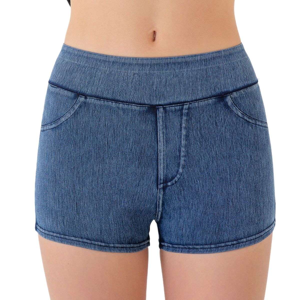 High‑Rise Butt Lifting Yoga High Stretch Women Denim 3 Inch Workout Shorts